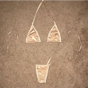 Cream nude stripper bikini set